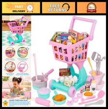 Kids Shopping Cart Grocery Set - Toy Food Play Kitchen - Pretend Play 3 Years