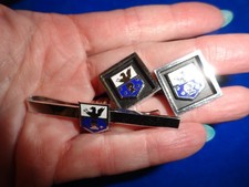 Vintage Enamel Eagle Shield Tie Bar & Cufflin...