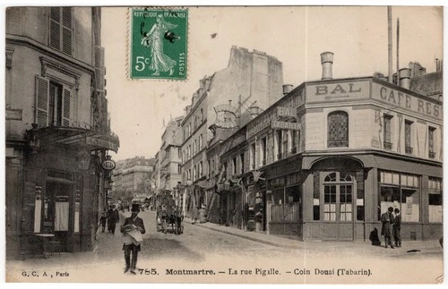 Old postcard 75 PARIS - MONTMARTRE, LA RUE PIGALLE - COIN DOUAI (TABARIN)