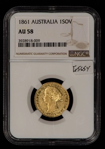 1861 Australia 1 Sovereign Gold Coin Proof-Like - NGC AU 58 - .2353 AGW - G5654