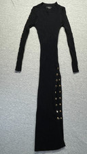 Lulus Long Sweater Dress Women's Small Black Rayon Ribbed Knit Side Snap Detail