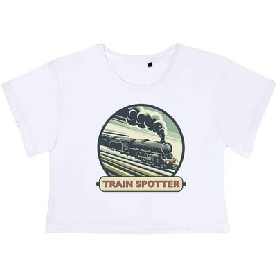 'Train Spotter Emblem' Women's Cotton Crop Tops (CO059127)