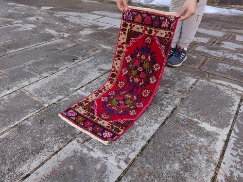 Vintage Hand Knotted Oushak Runner, Turkish Wool Rug, Bohemian Style Runner - Picture 3 of 12