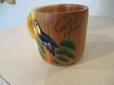 Costa Rica hand painted tropical Exotic toucan bird wooden coffee cup mug