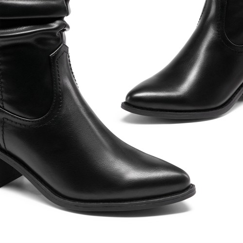 Women Cowboy Cowgirl Western Boots Pointed Toe Pull On Mid Calf Riding Boots - Picture 7 of 21