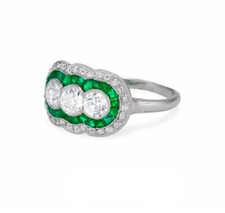 1.50Ct White Round CZ Bezel Set Three Stone Art Deco Stye Silver Wedding Ring