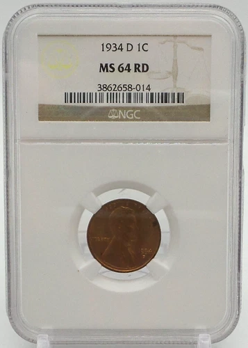 1934 D 1C MS 64 RD Lincoln Wheat Cent NGC - C2378