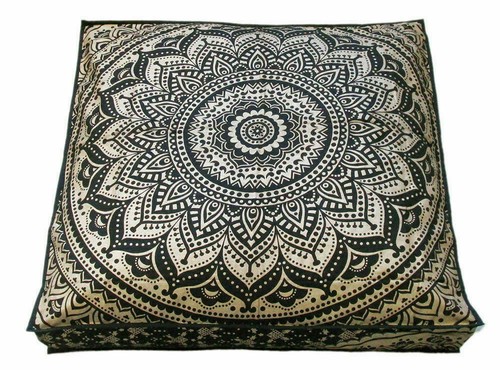 Housse De Coussin De Méditation Rond – 35 Pouces, Mandala, Jaune, Coton