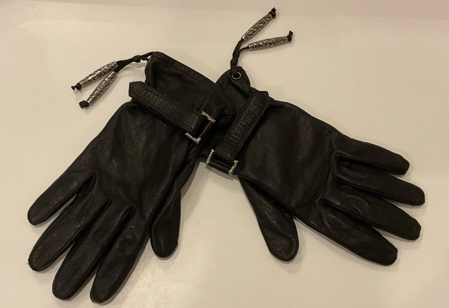Harley Davidson Womens Riding Gloves S Black Leather Padded Adjustable Tribal