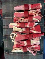 Laura Ashley 8 Scarlet Buxton Check Serviettes New Red Leather Napkin Holders