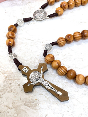 Sterling silver Saint Benedict sterling silver Cross Olive Wood carved Jerusalem