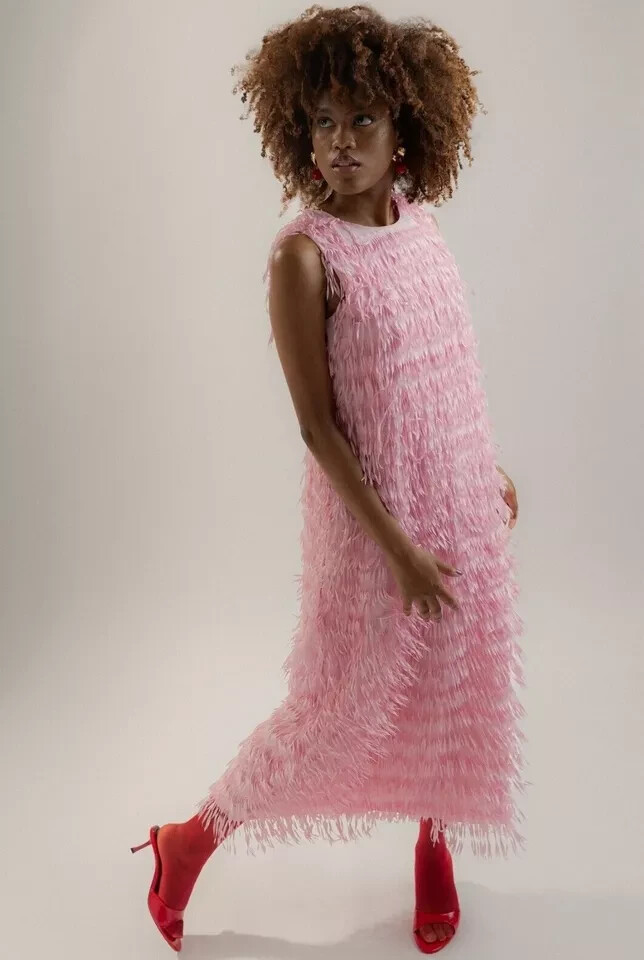 ZARA WOMAN NEW PINK MIDI DRESS WITH FRINGE SIZE S REF. 3920 ZARA WOMAN NEW PINK MIDI DRESS WITH FRINGE SIZE S REF. 3920