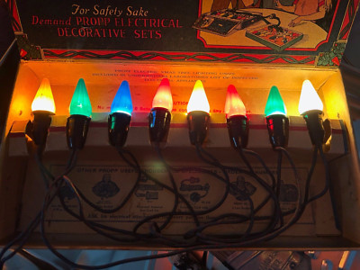 (VTG) Propp Cloth Covered Cord Xmas Lights Mazda Lamps Org Box 1920s