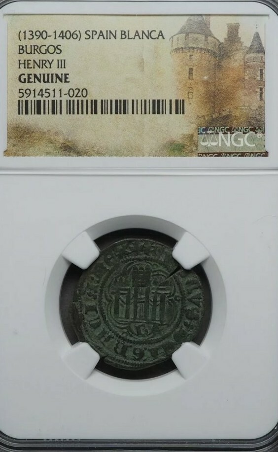  Henry III, Billon 2 Cornados, 1390-1406. Spain, Burgos mint, NGC Genuine