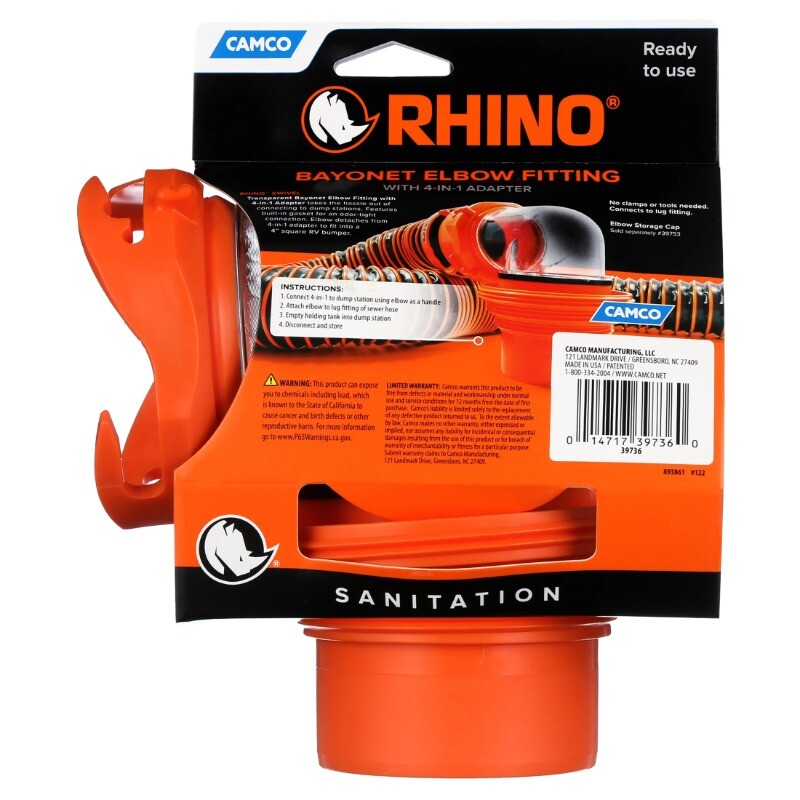 Gomito Flessibile Camco 39736 Per RV - Adattatore 4 In 1 Girevole 360°, Per Collegamenti Fogna, Trasparente
