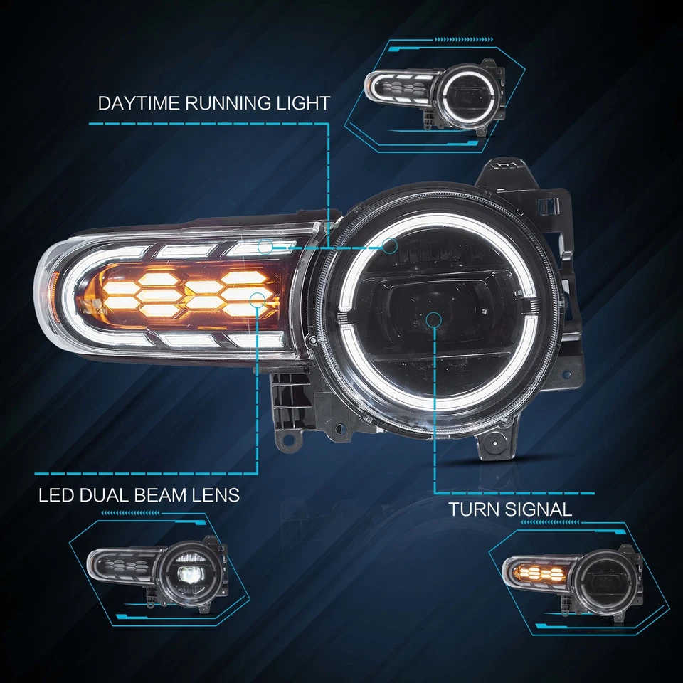 VLAND Full LED Headlights For Toyota FJ Cruiser 2007-2017 W/Sequental Frontlamps - Image 4 of 4