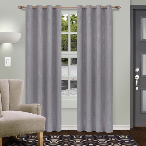 Solid Striped Textured Insulated Thermal Blackout Grommet Curtain Panel Set - Picture 29 of 33