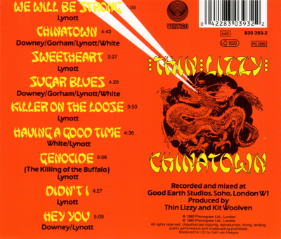 Thin Lizzy ~ Chinatown (1980) CD 1993 Vertigo Records UK ••NEW