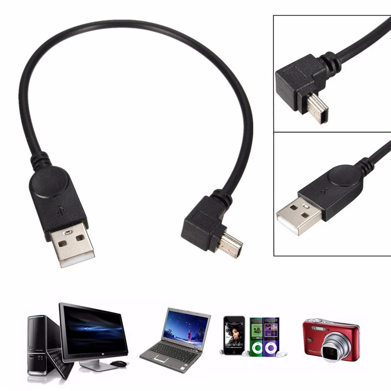 USB 2.0 A Male to Mini B 5 Pin 90Degree Up Angle Male Adapter Data Charge Cable - Image 2 of 4