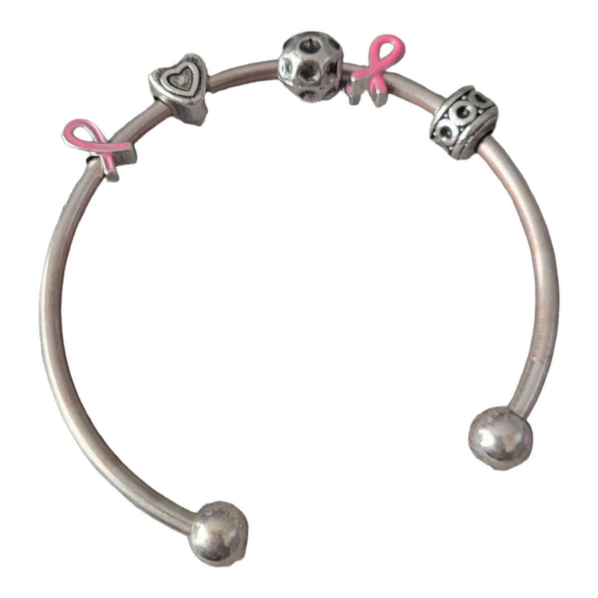 Silver Plated Breast Cancer Awareness Five Charm Cuff Dangle