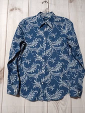 Chaps Shirt Ladies Small Blue Paisley Button Front Long Sleeve Light Weight