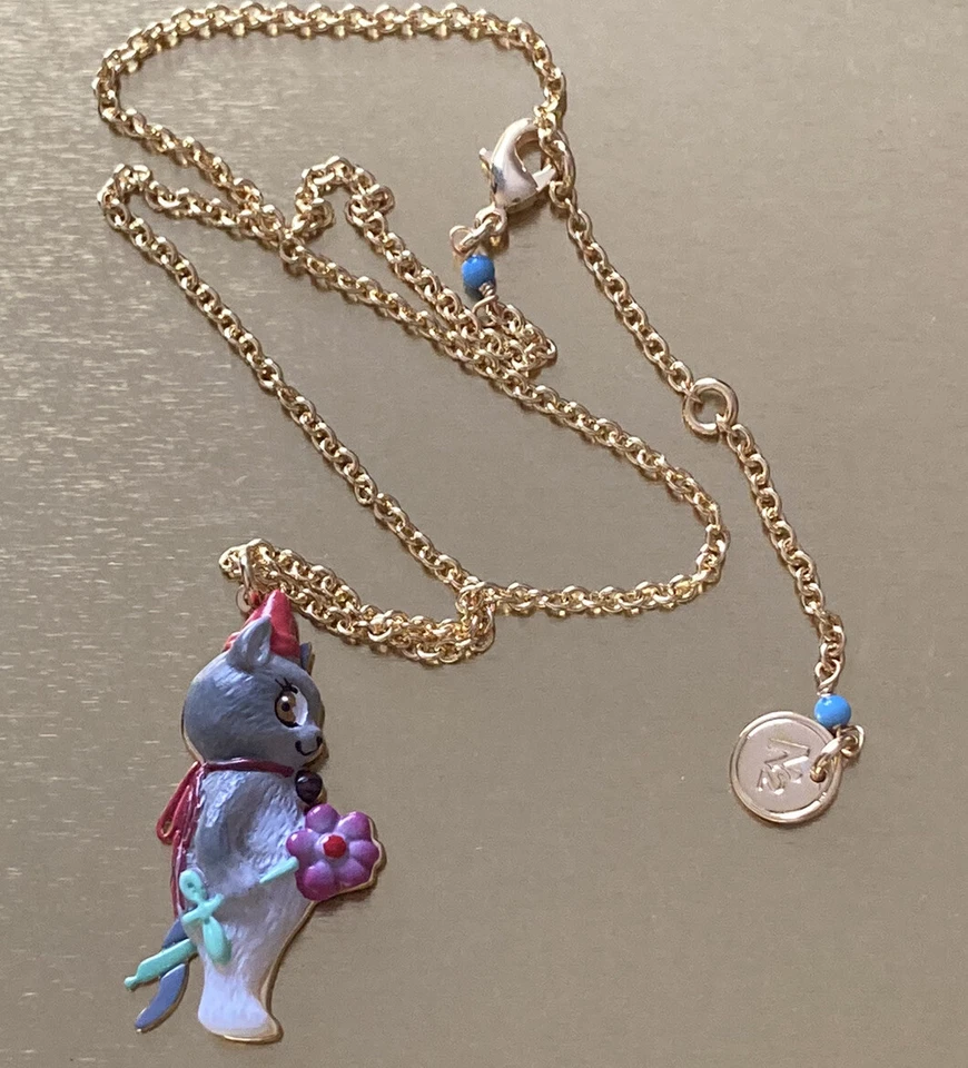 Les Nereides Cat Necklace N2 With Flower Grey Gold Purple Very Cute - Image 2 of 4