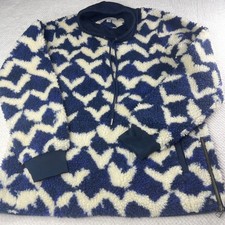 LL Bean Signature Sherpa Pullover Geometric Print Drawstring Pockets Zip