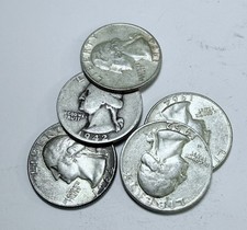 WASHINGTON SILVER QUARTERS LOT OF 5, 90% SILVER CIRCULATED COIN FREE SHIP #10946