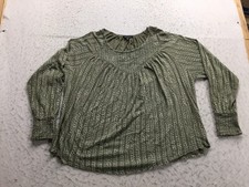 Lucky Brand Blouse Plus Size 1X Green White Arrows Long Sleeve Crew Neck Soft