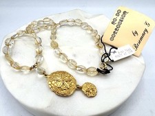 Vintage Yellow Citrine Oval Gemstone Necklace Sand Dollar NOS Saks $175 RO-DO AB