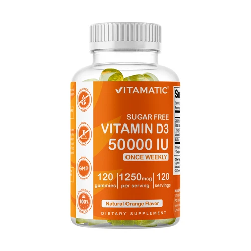 Vitamatic Sugar Free Vitamin D3  (50,000 IU) - 120 Pectin Based Gummies.
