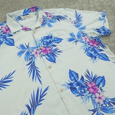 Tommy Bahama Shirt Mens XXL Button Up 100% Silk Loop Collar Floral Hawaiian