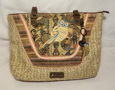 Sakroots 'WildAtHeart' Crossbody StrawBag Owl Multicolor Purse Adjustable Strap 