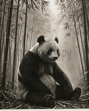Giant Panda Bamboo Forest Misty Black White Photo Art Print