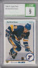 90-91 ROD BRIND'AMOUR RC UPPER DECK ROOKIE CARD #36 BLUES CSG 9 MINT (F). rookie card picture