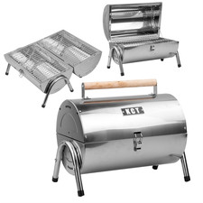 KCT PORTABLE BARREL BBQ CHARCOAL BARBECUE TABLE TOP GRILL FOR TRAVEL PICNIC MINI