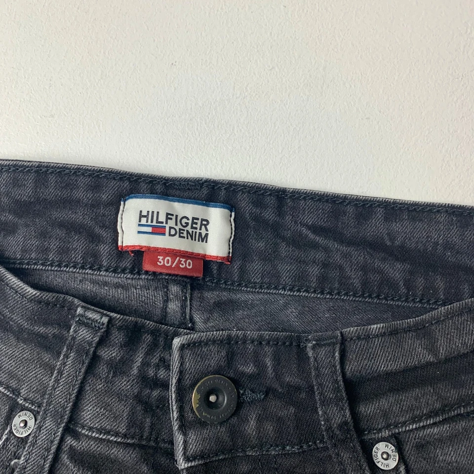 Jeans Hilfiger Denim Calce Ajustado Lavado Oscuro Negros Hombres Etiqueta Talla 30 x 30 Foto 4 de 4