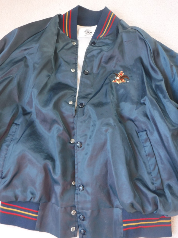 Vtg Anheuser Busch Embroidered Eagle Blue Satin Snap Up Jacket Mens XL X-LRG