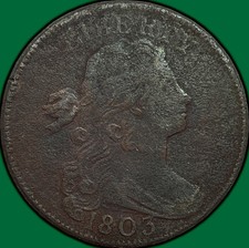 1803 Small Date Draped Bust Large Cent Extremely Fine XF Coin, Corrosion #29952