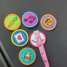 Lot of 6 Round Embroidered Iron On Patches music, carrot, pumpkin, love,tea