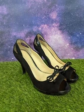 MARC FISHER Violat Black Suede Leather Peep Platform Now Heels Women's Size 8