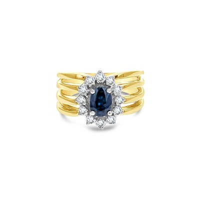 Diamant & Saphir Halo Verlobungsring 14 Karat Gelbgold