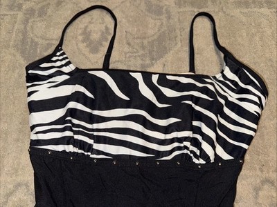 Carol Wior Bathing Swim Suit Lined Underwire Size 12 Black White