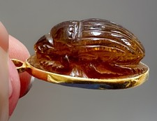 Antique Amber Scarab Pendant 18k+ Gold Egyptian Revival