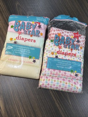 Vng Baby Star Prefolded Diapers Environmental Safe Cotton Gauze W/ Sponge 11 Pcs