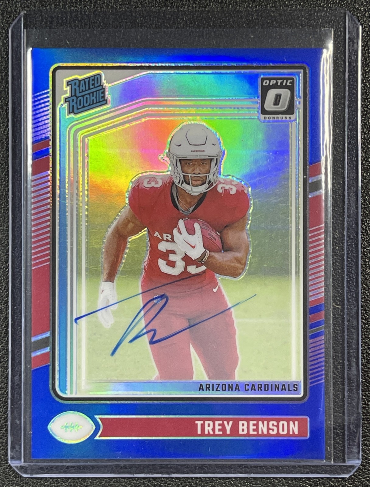 TREY BENSON 2024 PANINI DONRUSS OPTIC #293 RATED ROOKIE BLUE PRIZM AUTO 39/99