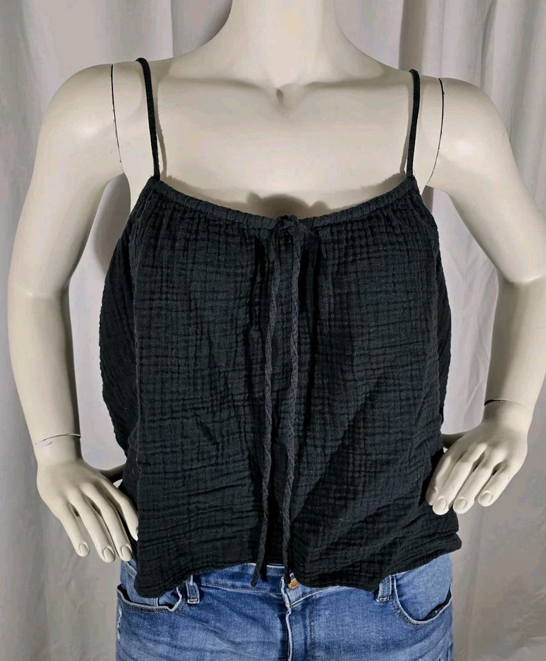 Top babydoll para mujer H&M XL negro gasa correa de espagueti boho 100 % algodón Foto 2 de 4