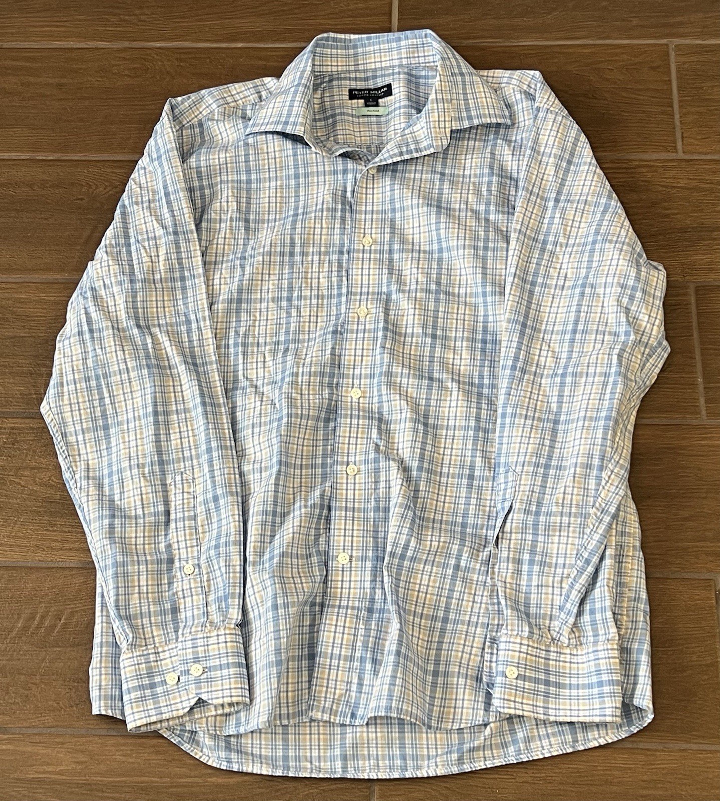 Peter Millar Men’s Crown Crafted Size Large Cotton Sport Shirt Blue Plaid Flex