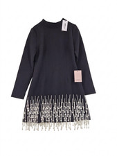 Odd Muse Long Sleeve Pearl Drop Dress - Black - M