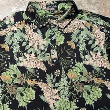 Bad Birdie Polo Shirt Mens XL Green Floral Hawaiian Print Short Sleeve Golf
